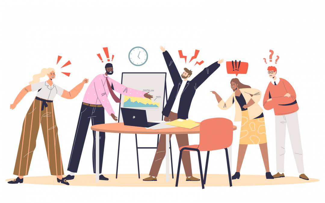 Illustration of a group of people at work yelling at each other